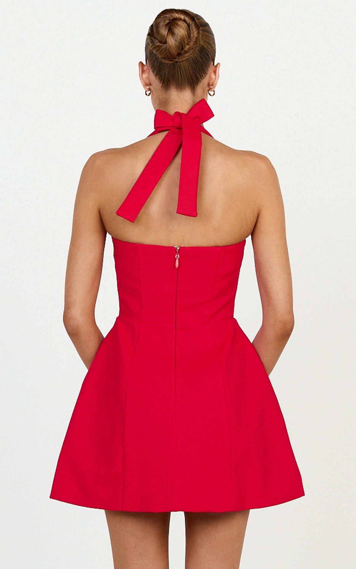 Dante Mini Dress - Halter Neck Tie Tulip Skirt Dress in Red