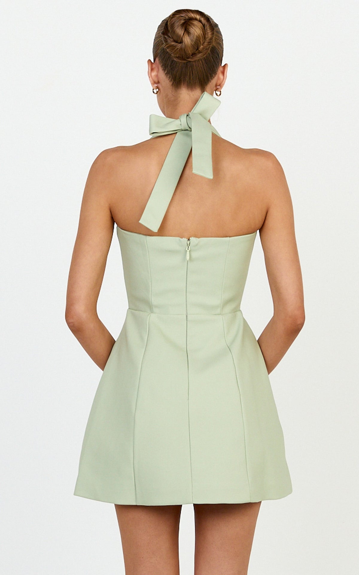 Dante Mini Dress - Halter Neck Tie Tulip Skirt Dress in Sage