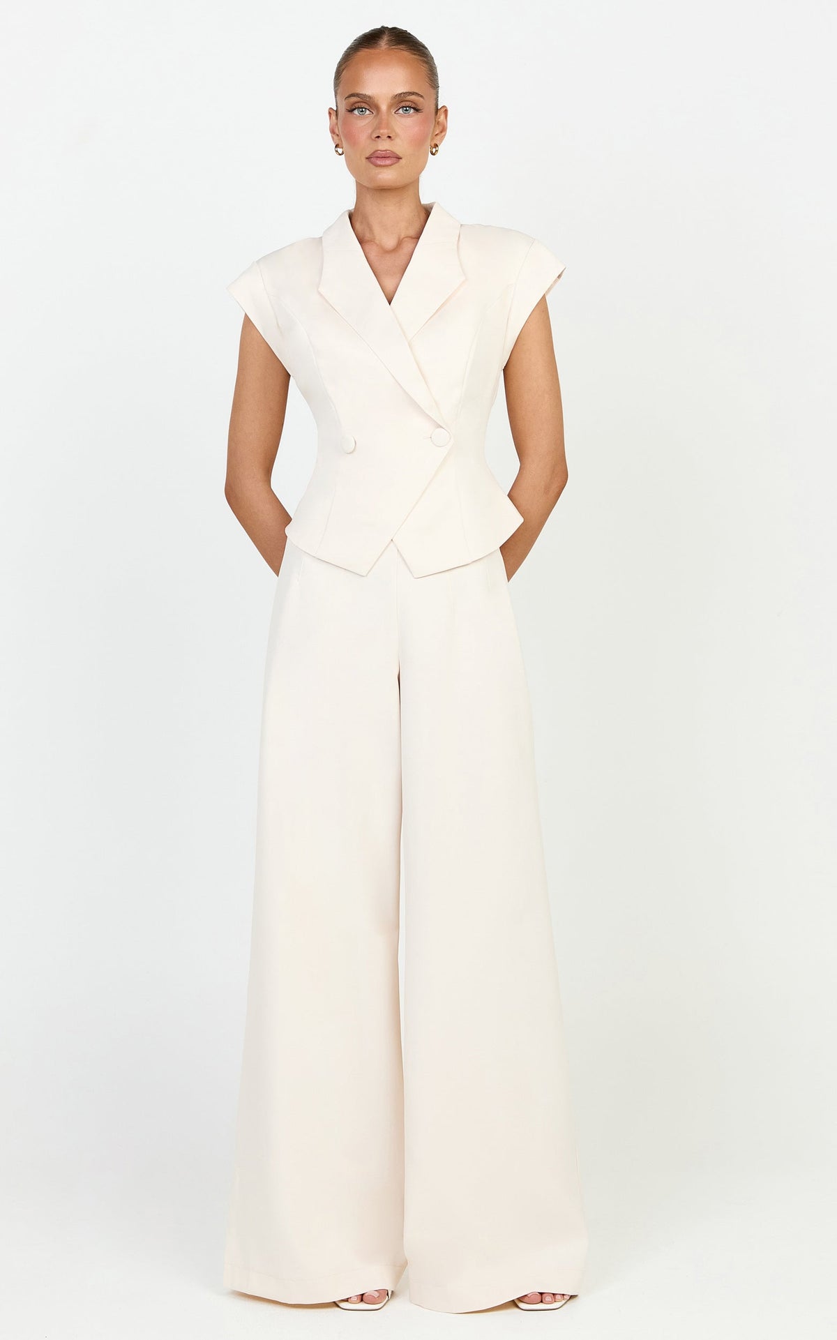 Poppy Pants - High Waist Darted Wide Leg Pants in Cream