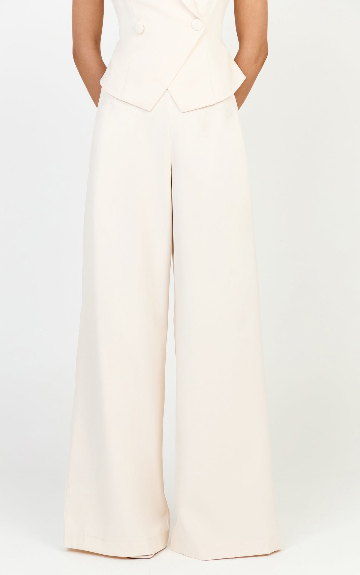 Poppy Pants - High Waist Darted Wide Leg Pants in Cream