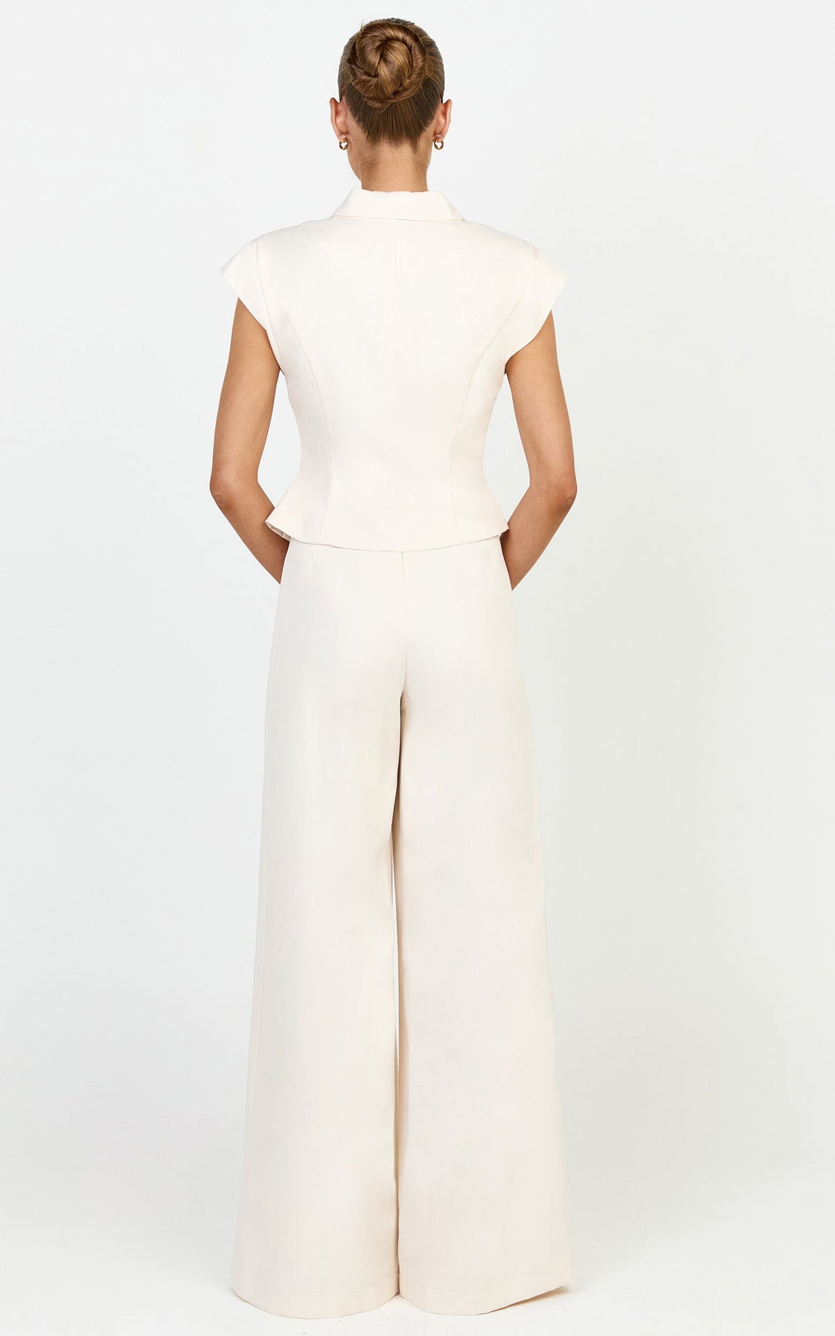 Poppy Pants - High Waist Darted Wide Leg Pants in Cream
