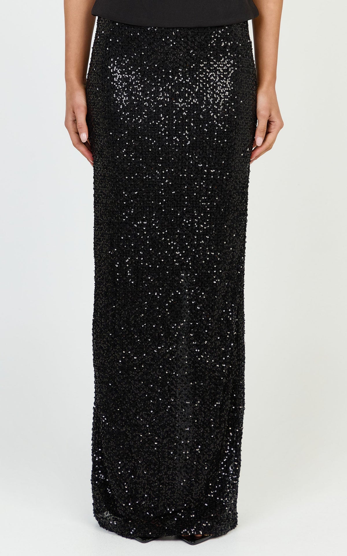 Beth Maxi Skirt - Sequin Back Split Skirt in Black