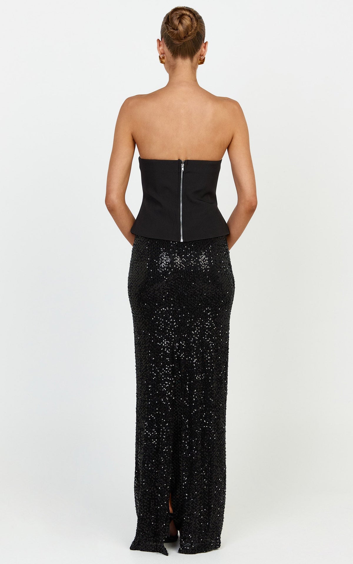 Beth Maxi Skirt - Sequin Back Split Skirt in Black