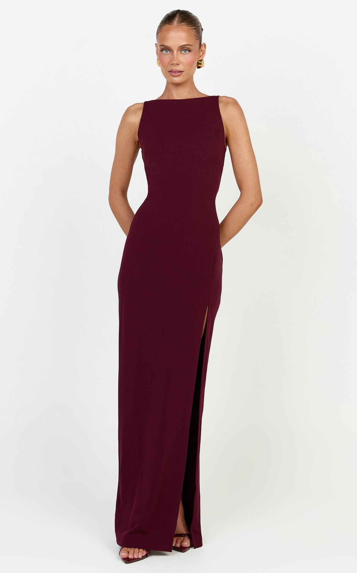 Indi Maxi Dress - Boat Neck Bodycon Dress in Plum