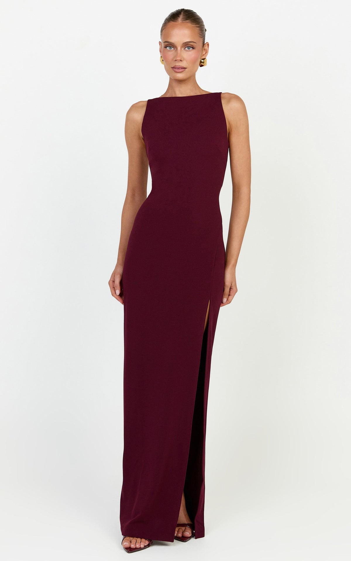 Indi Maxi Dress - Boat Neck Bodycon Dress in Plum