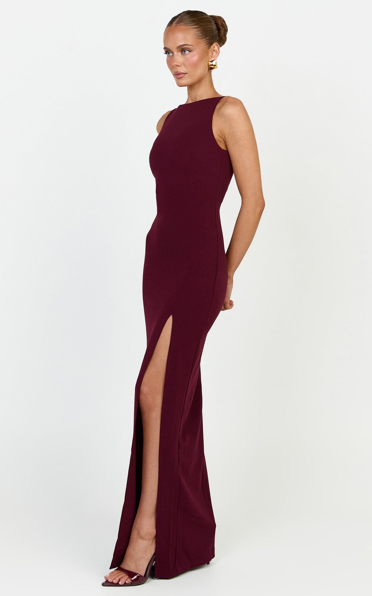 Indi Maxi Dress - Boat Neck Bodycon Dress in Plum