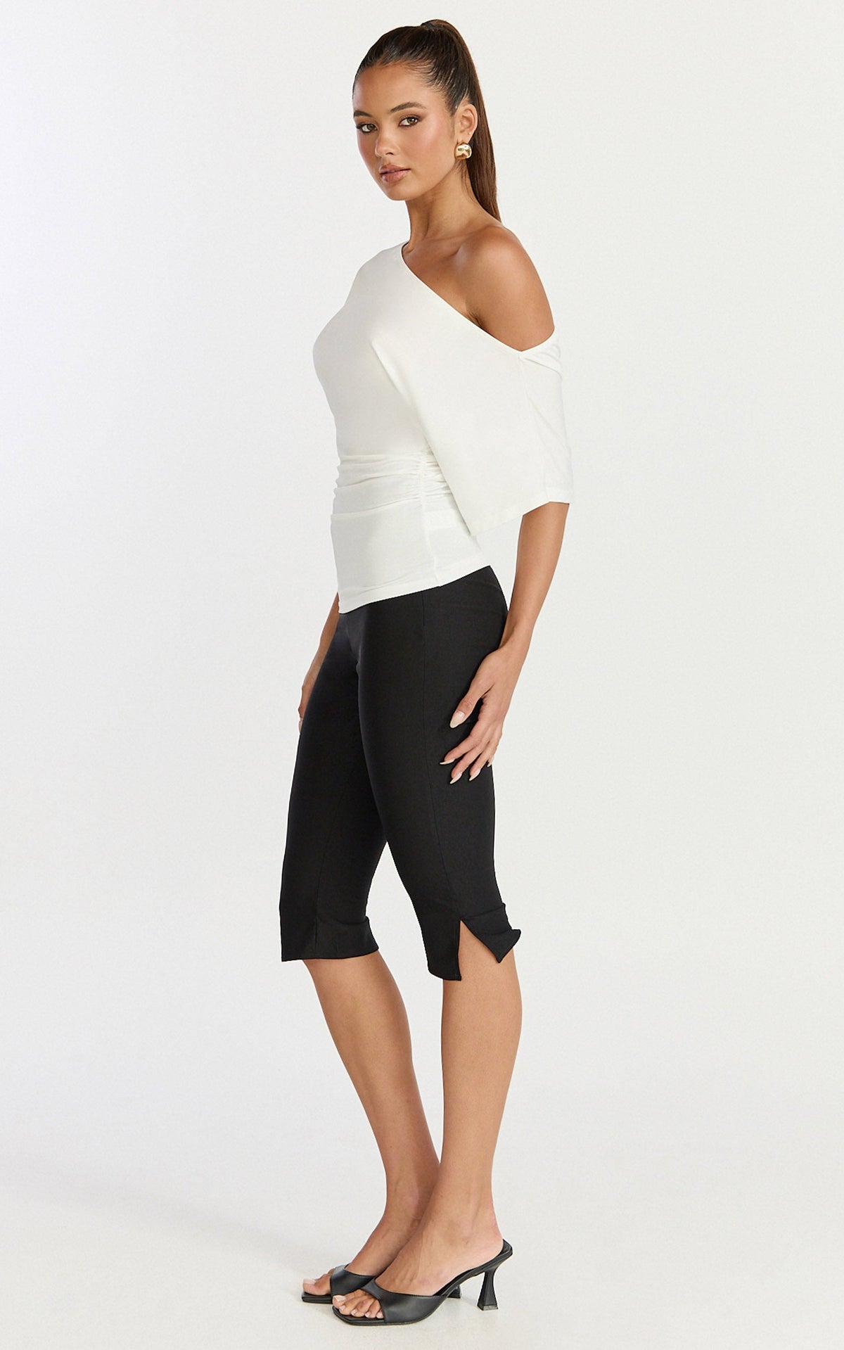 Dora Top - Off Shoulder Ruched Waist Top in Off White