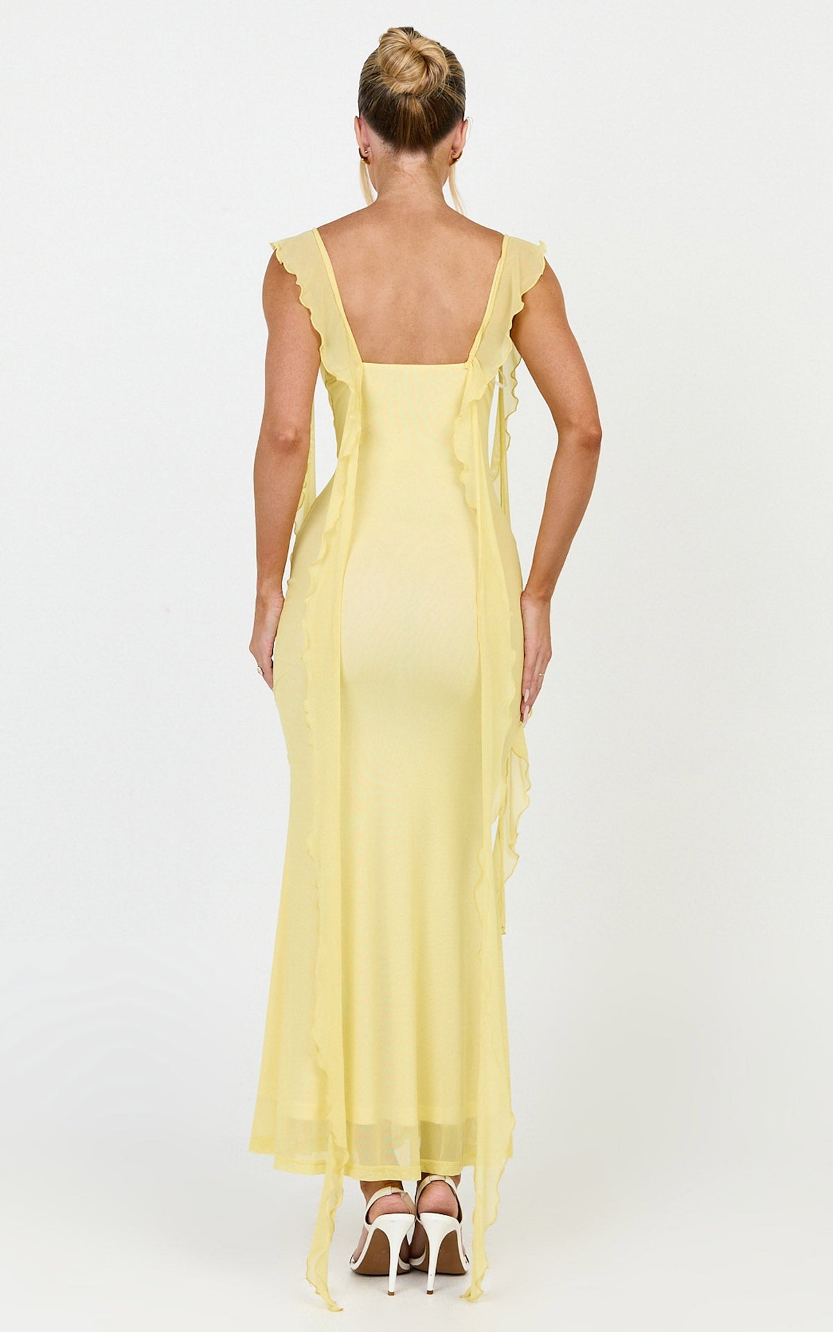 Rosha Midi Dress - Ruffle Strap Dress in Butter