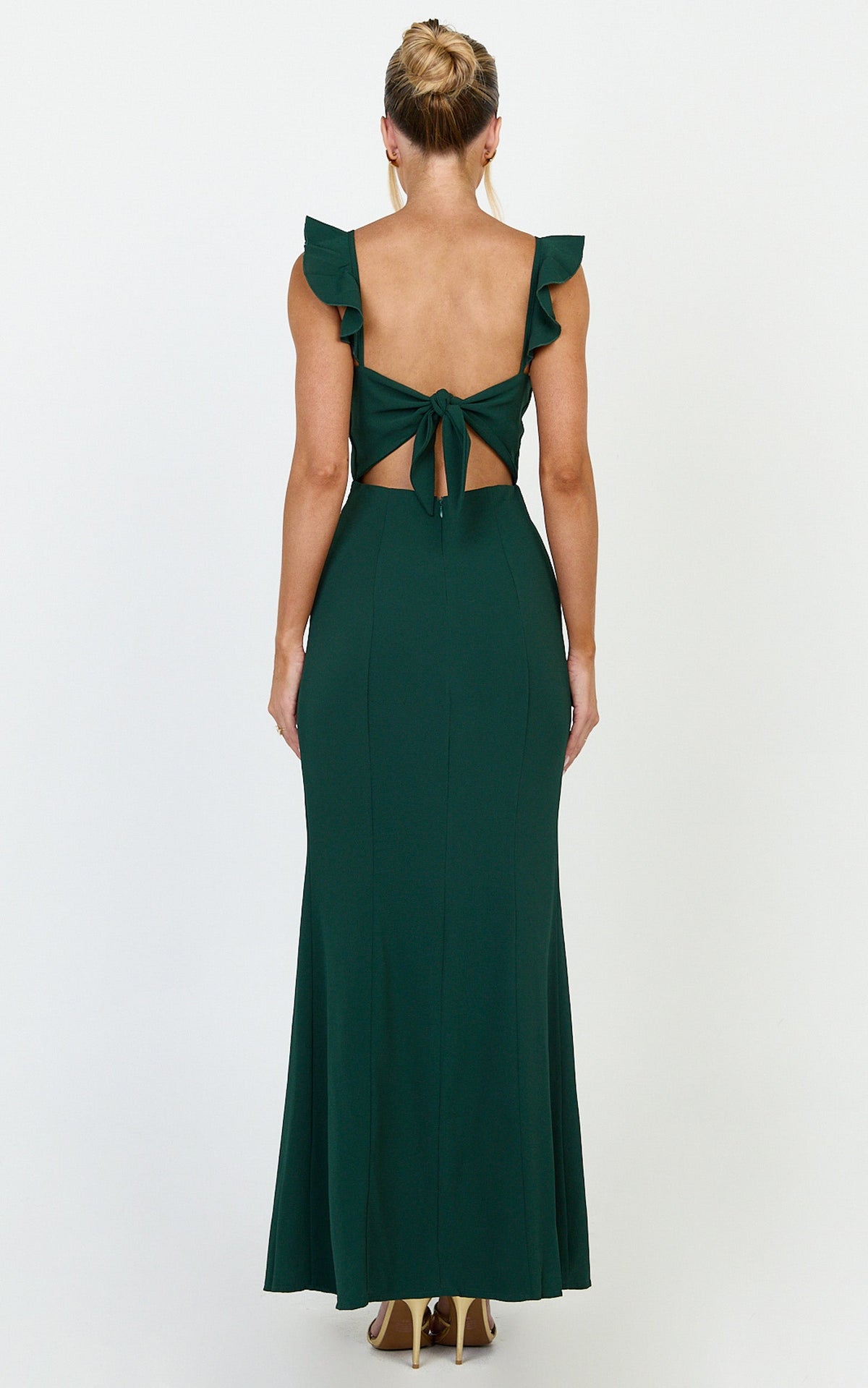 More Than This Maxi Dress - Ruffle Strap Thigh Split Dress in Emerald