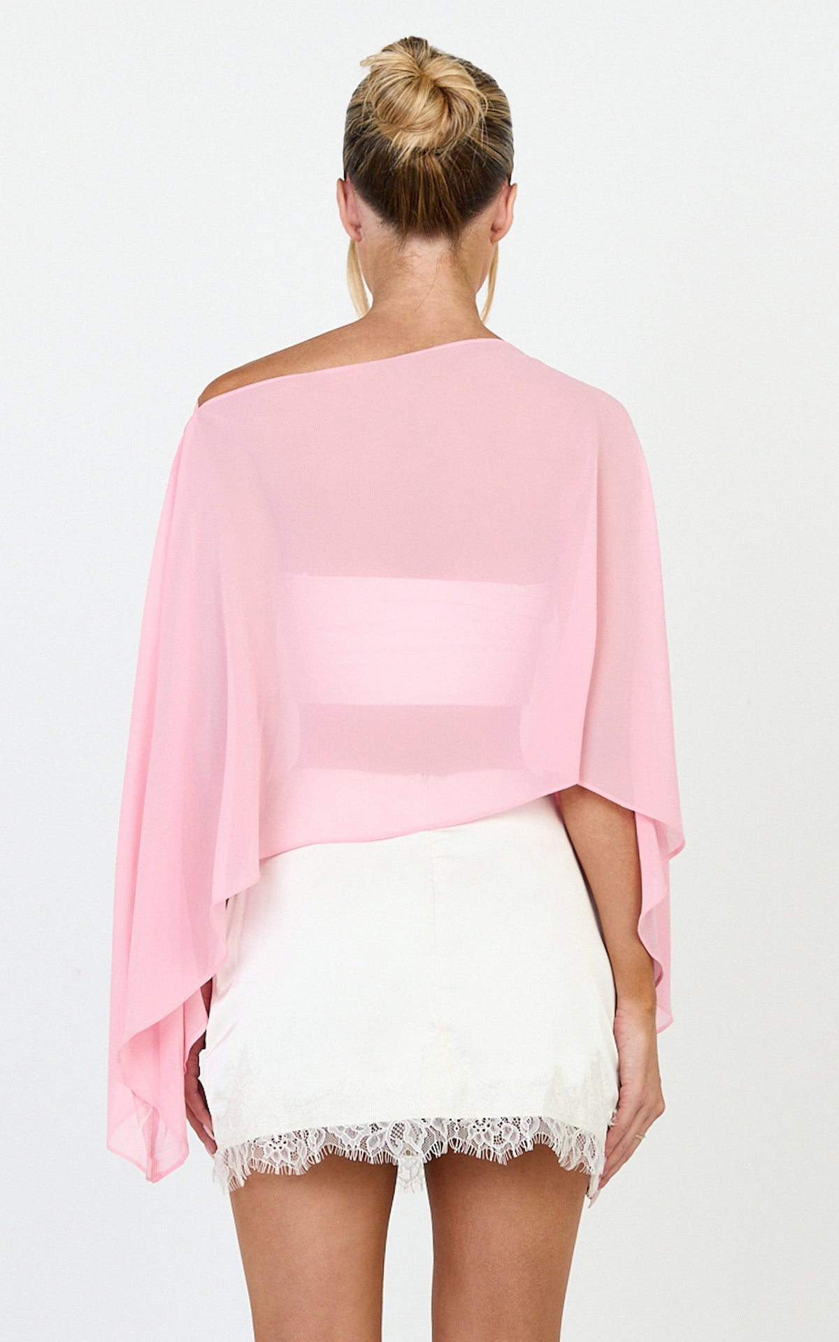 Aya Top - Sheer Off Shoulder Cape Top in Pink