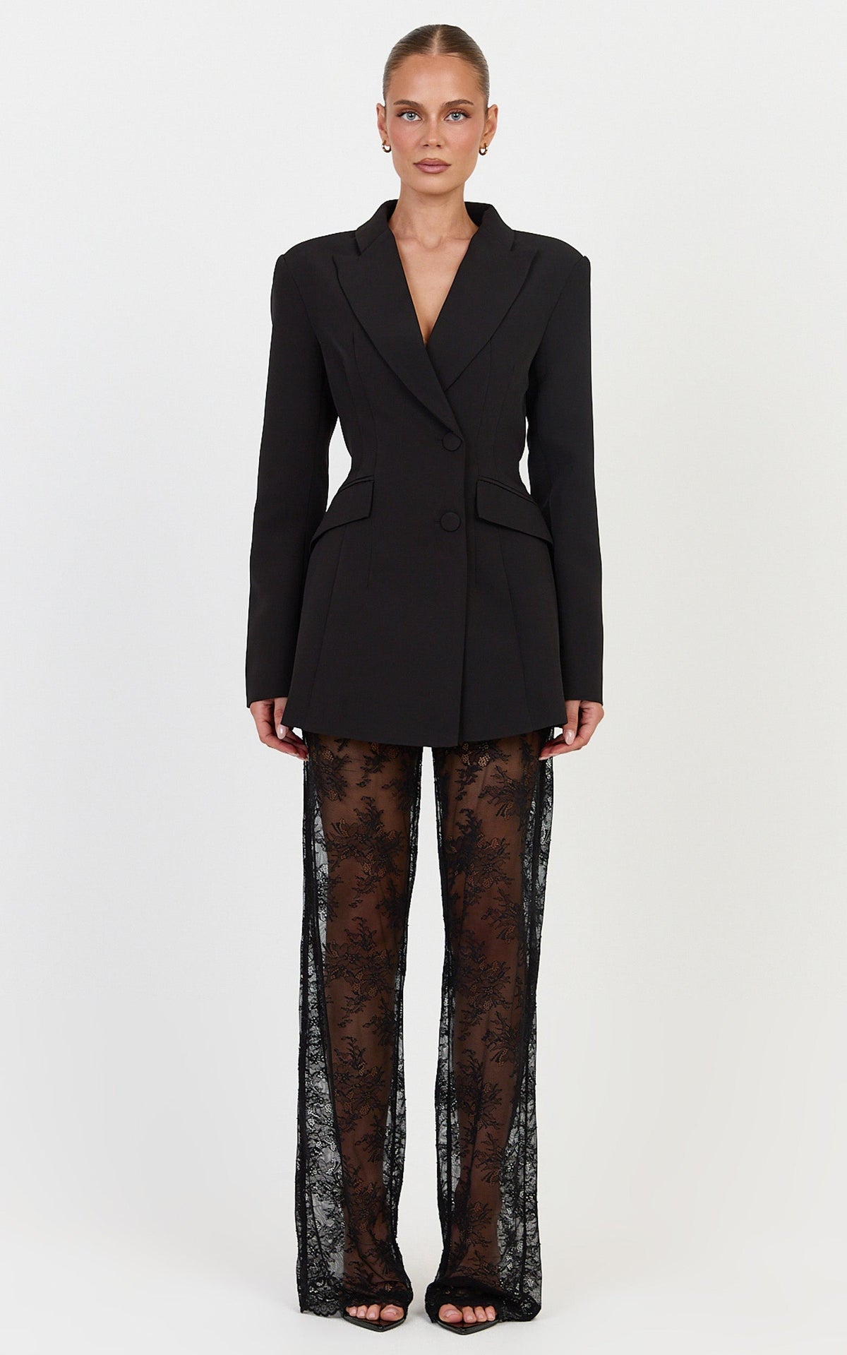 Nyla Pants - Scallop Hem Sheer Lace Pants in Black
