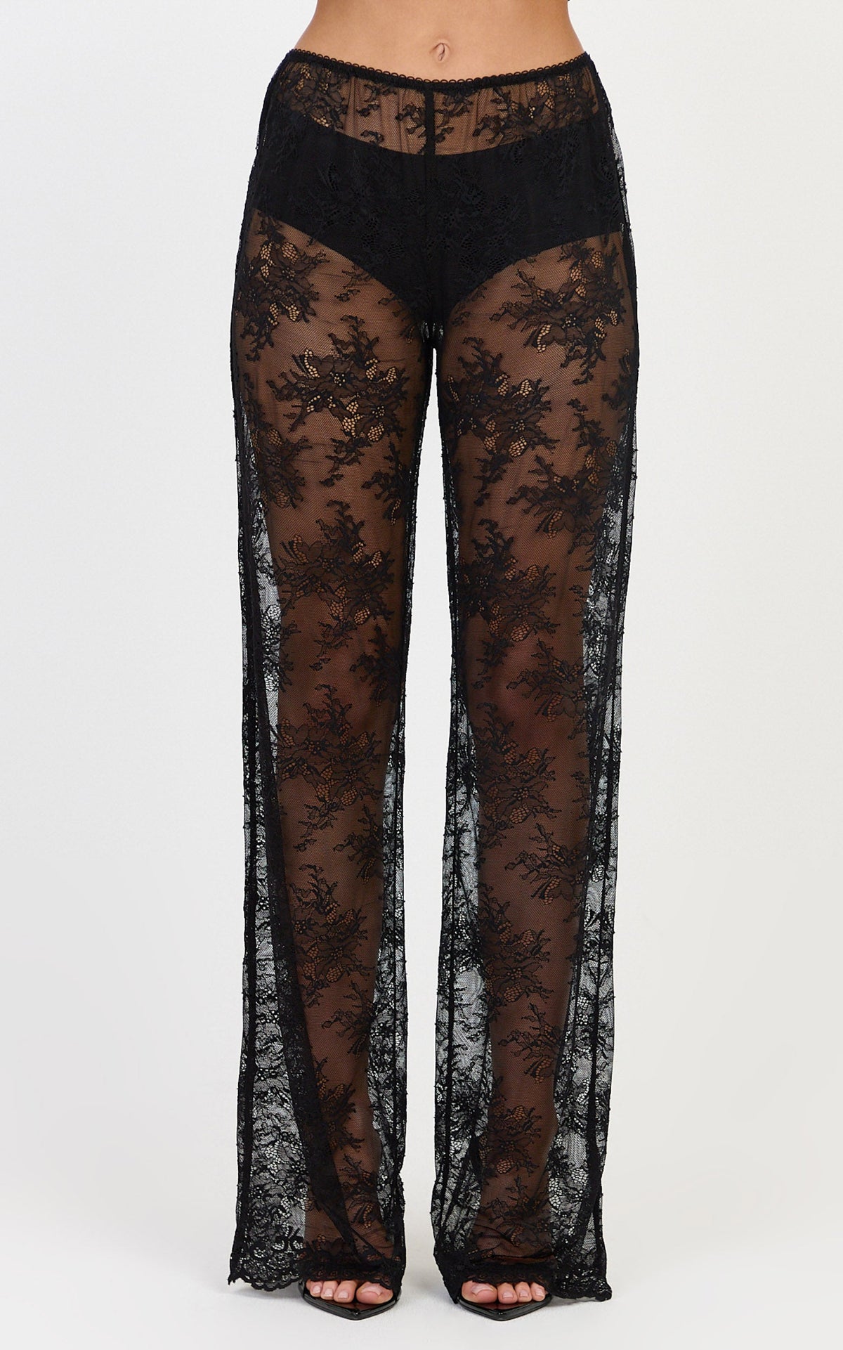 Nyla Pants - Scallop Hem Sheer Lace Pants in Black