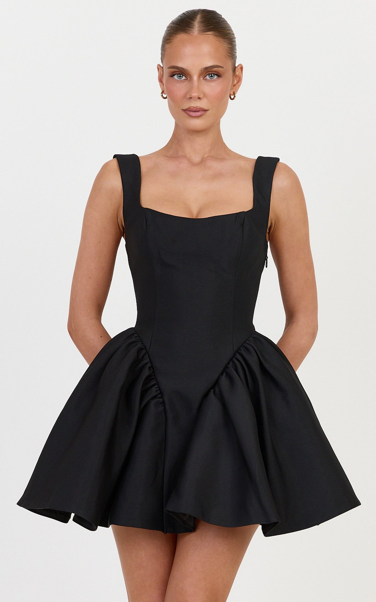 Lux Mini Dress - Gathered Fit And Flare Dress in Black