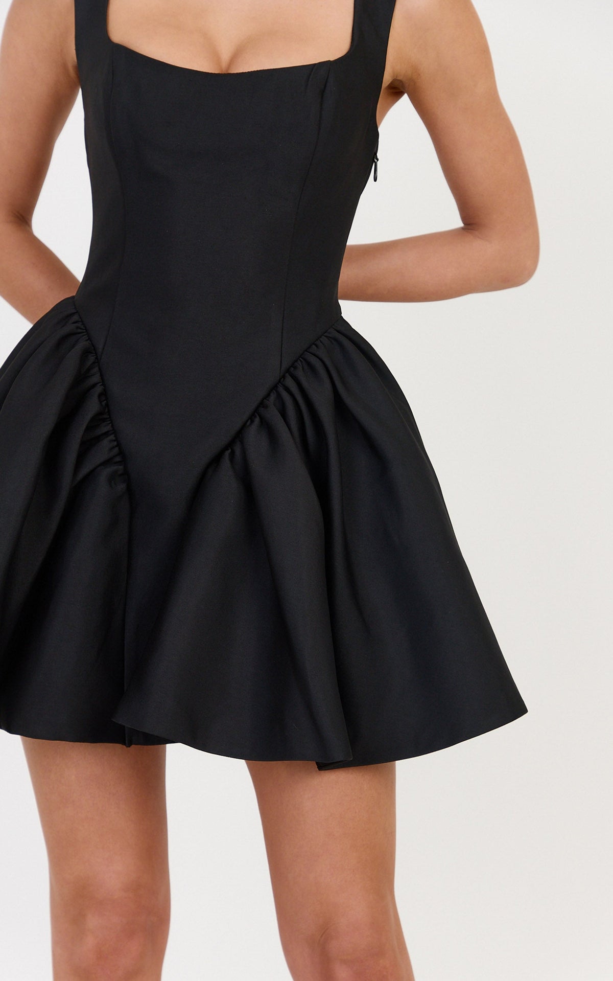 Lux Mini Dress - Gathered Fit And Flare Dress in Black