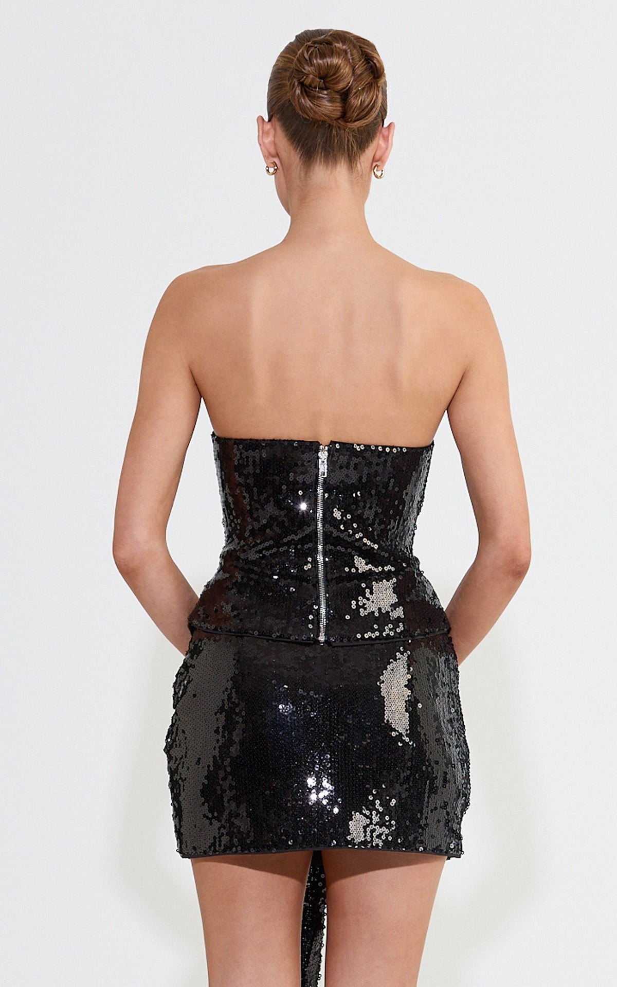 Rose Top - Sequin Strapless Square Neck Top in Black