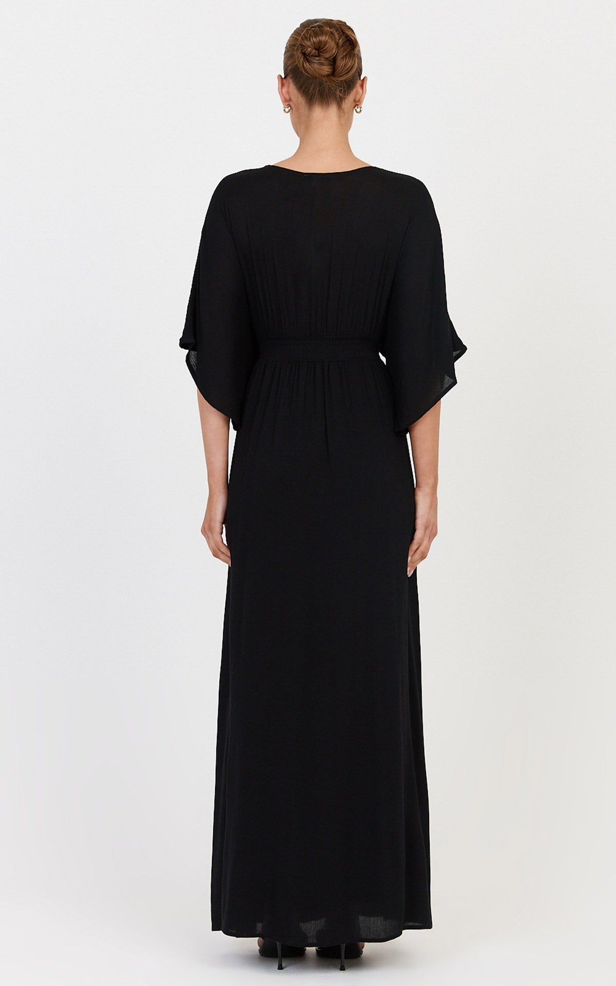 Sitting Pretty Maxi Dress - Short Sleeve Button Down Dress in Black