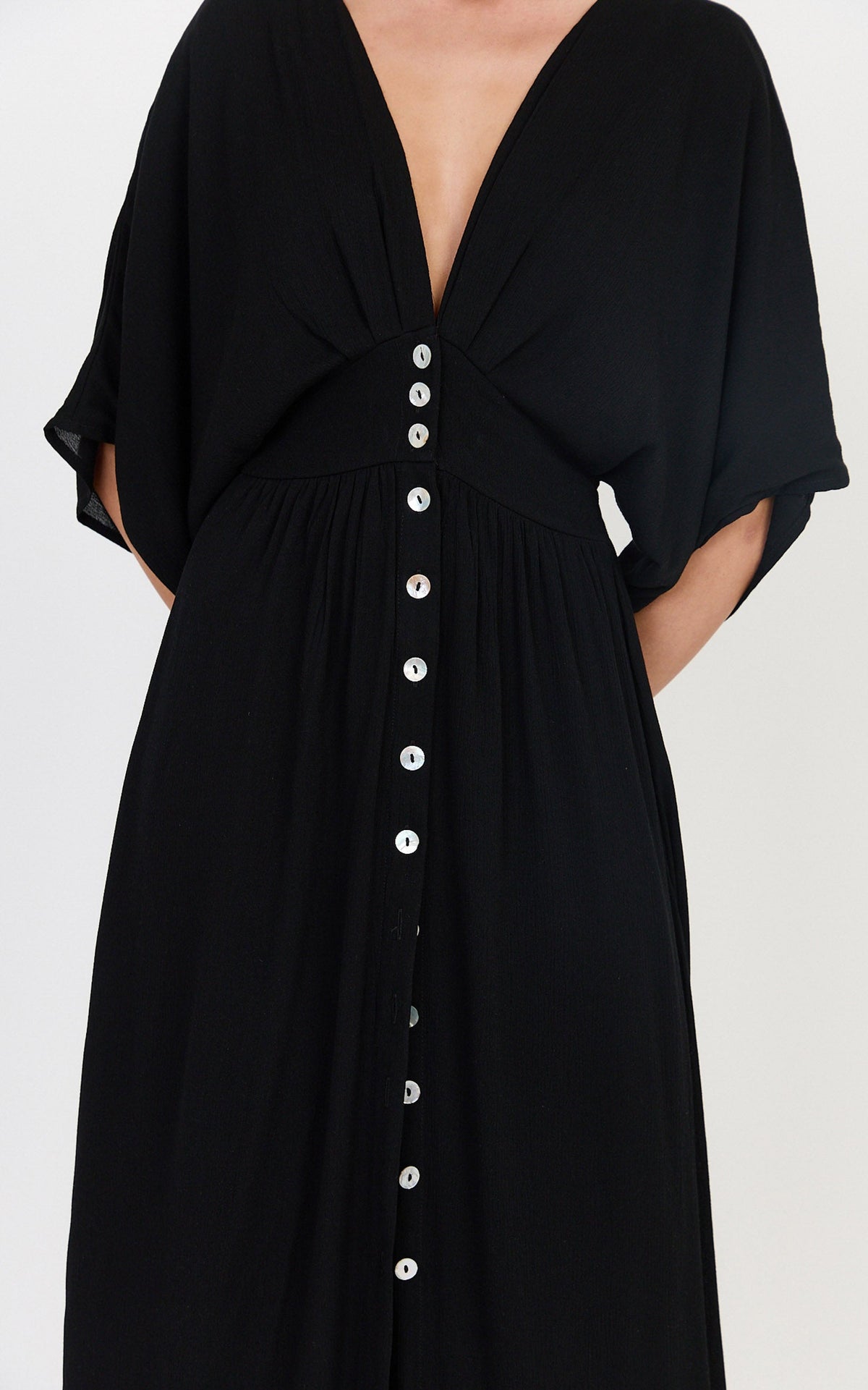 Sitting Pretty Maxi Dress - Short Sleeve Button Down Dress in Black