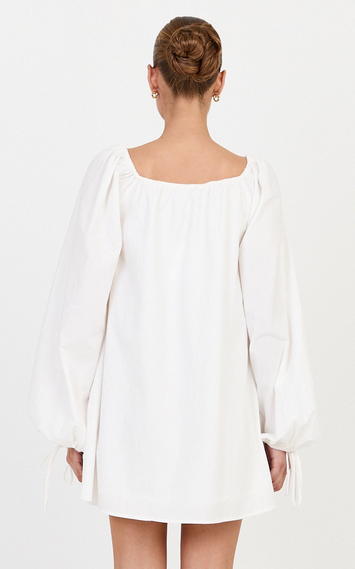 Brixton Mini Dress - Square Neck Smock Dress in White