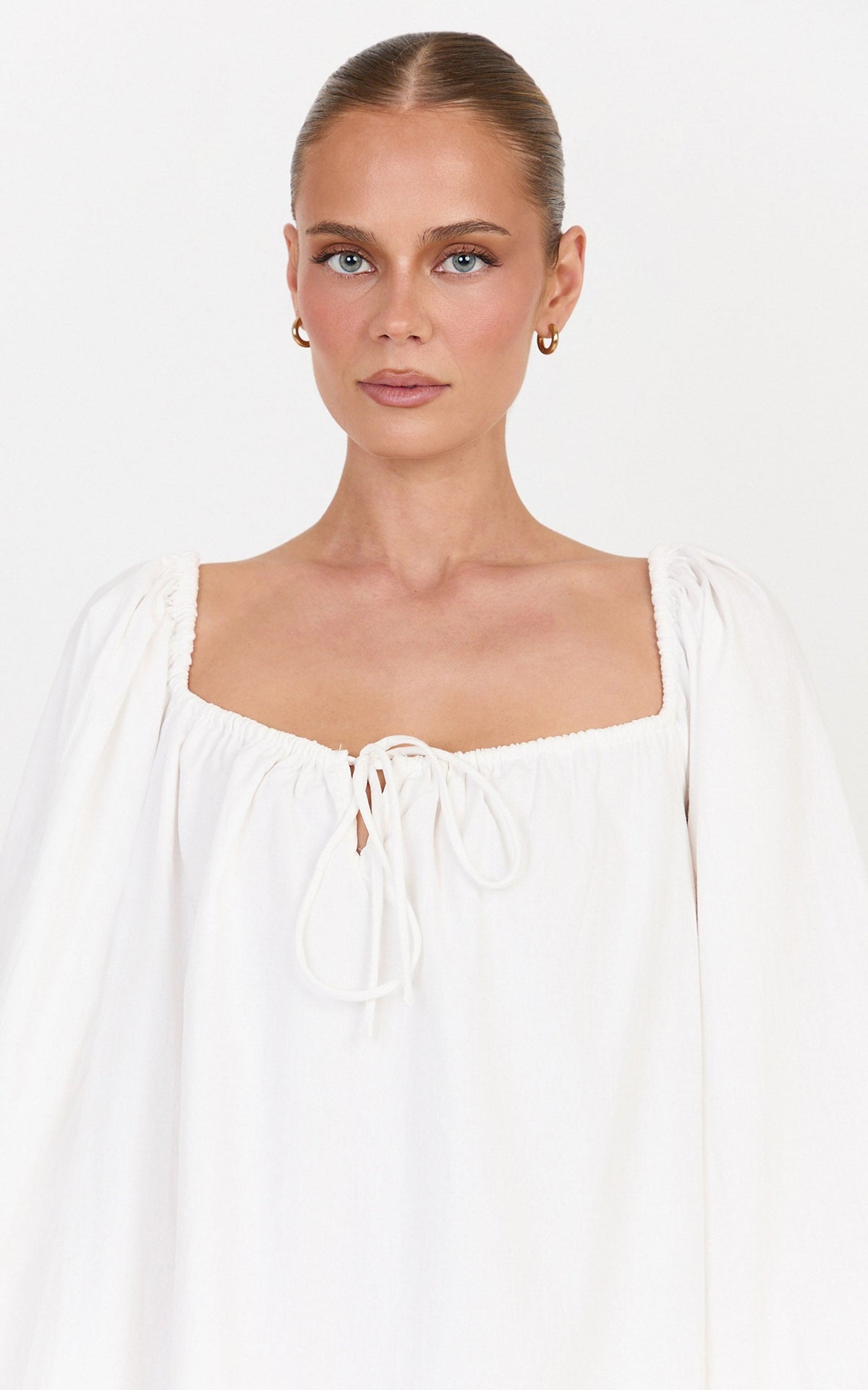 Brixton Mini Dress - Square Neck Smock Dress in White