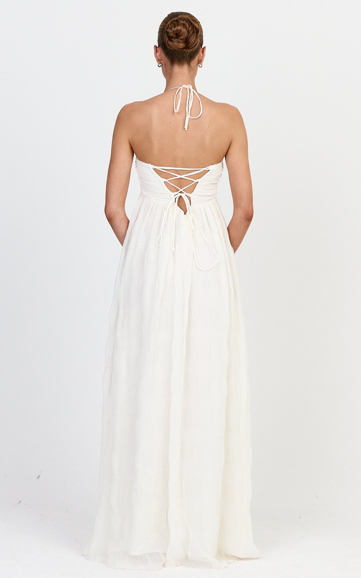 Lani Maxi Dress - Lace Back Shirred Maxi Dress in Cream