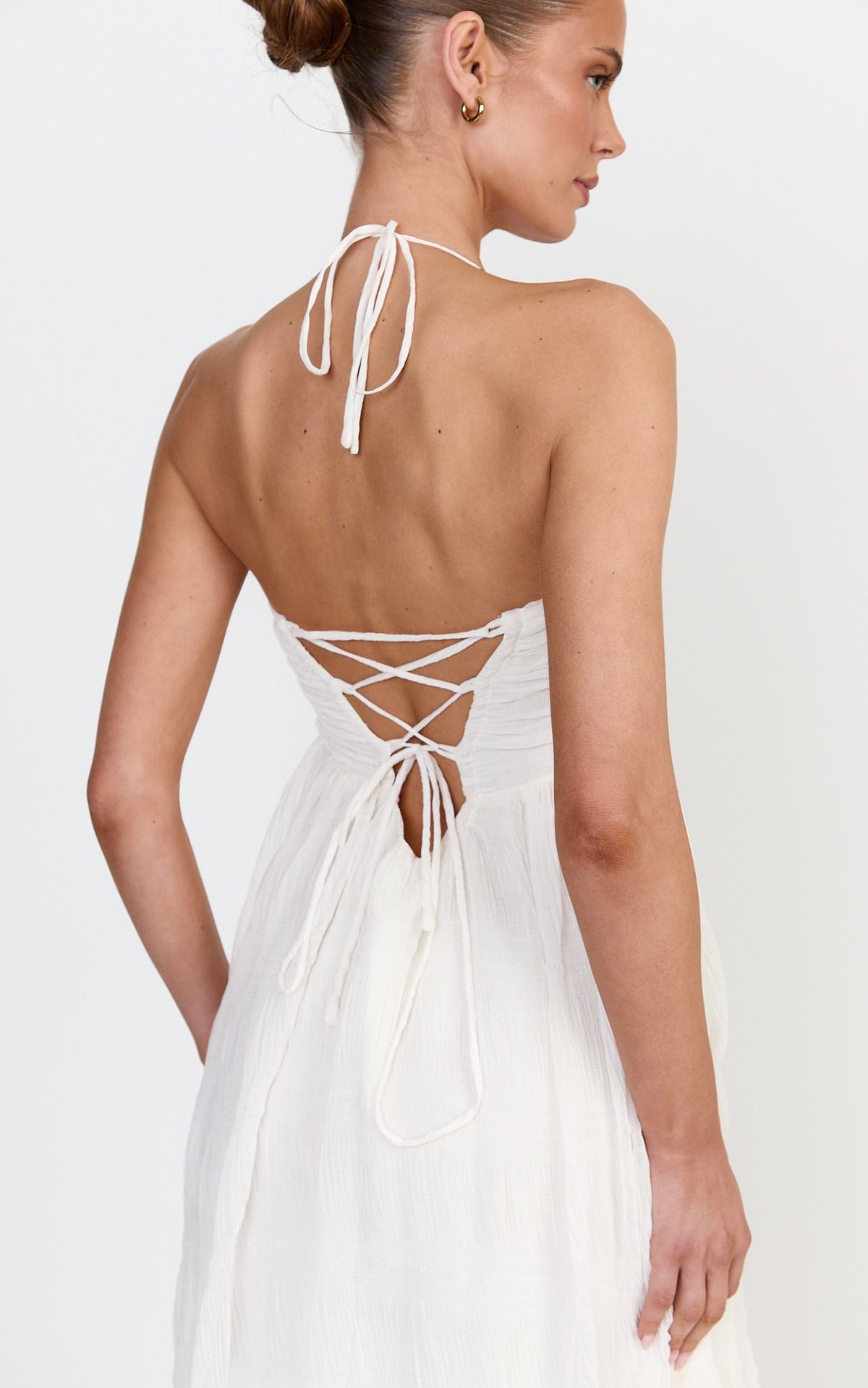 Lani Maxi Dress - Lace Back Shirred Maxi Dress in Cream
