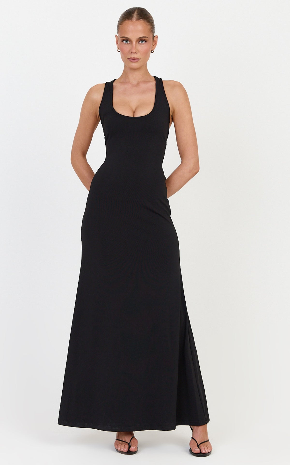 Nadia Maxi Dress - Jersey Racerback Dress in Black