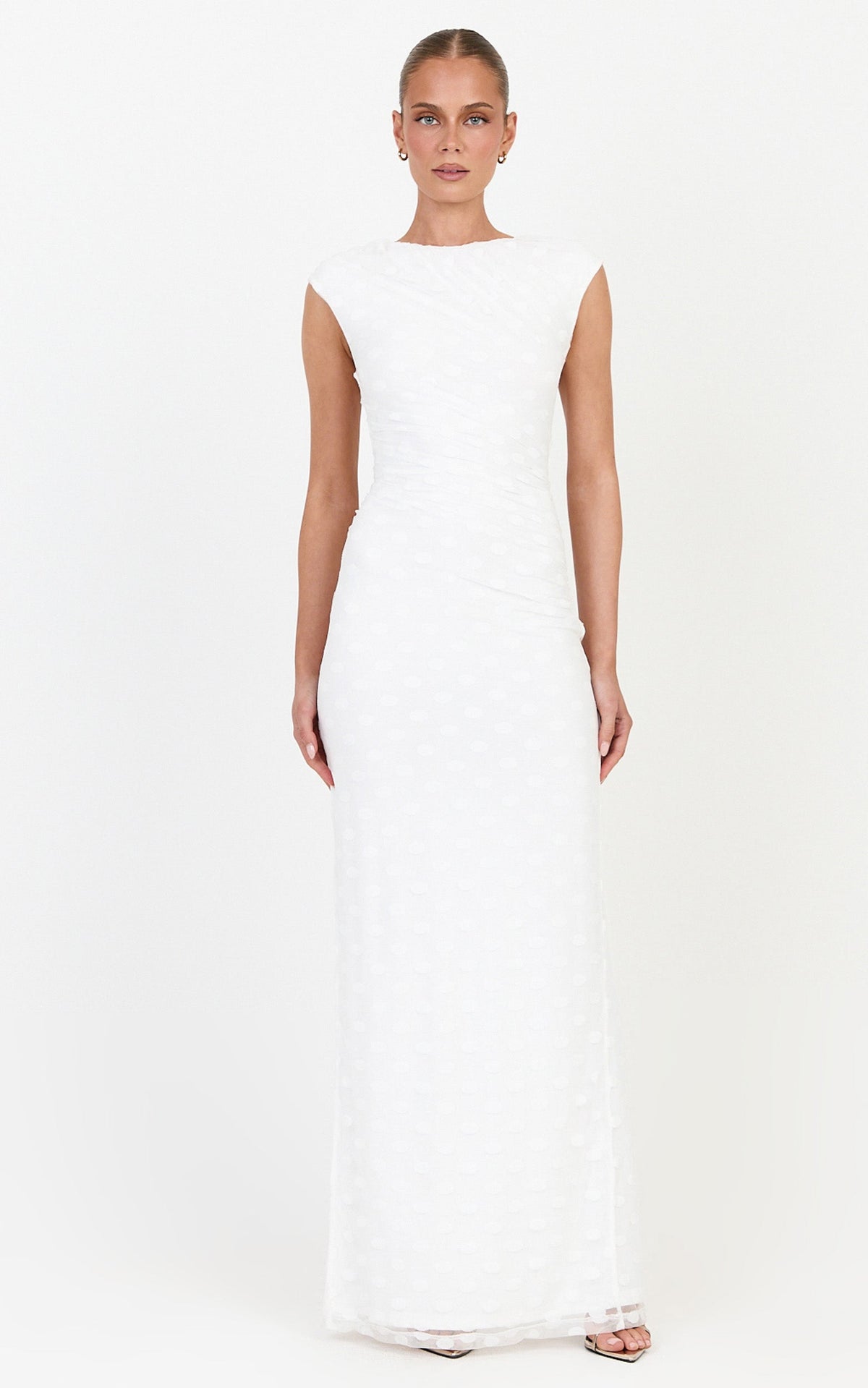 Bessette Maxi Dress - Polka Dot Mesh Maxi Dress in Ivory
