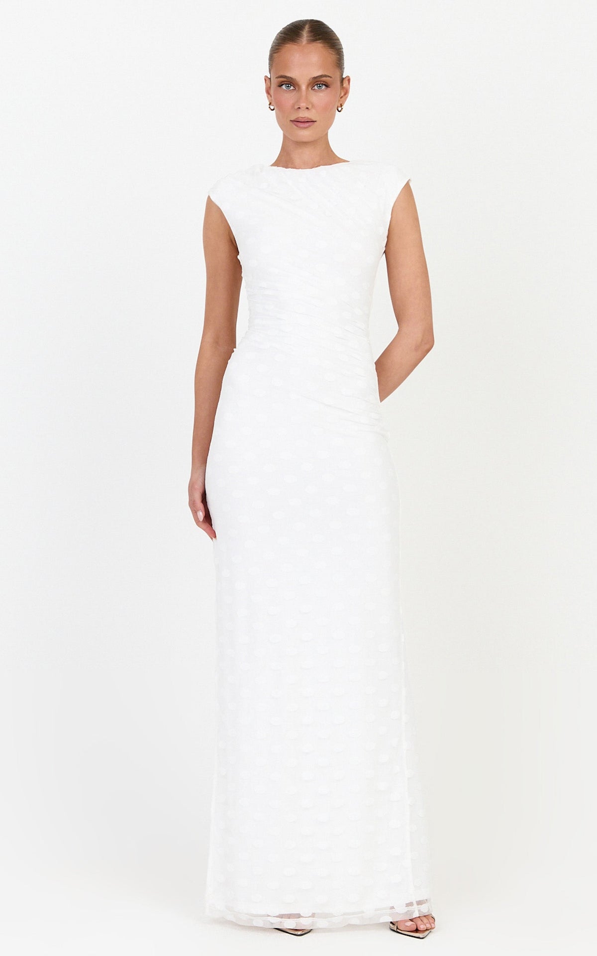 Bessette Maxi Dress - Polka Dot Mesh Maxi Dress in Ivory
