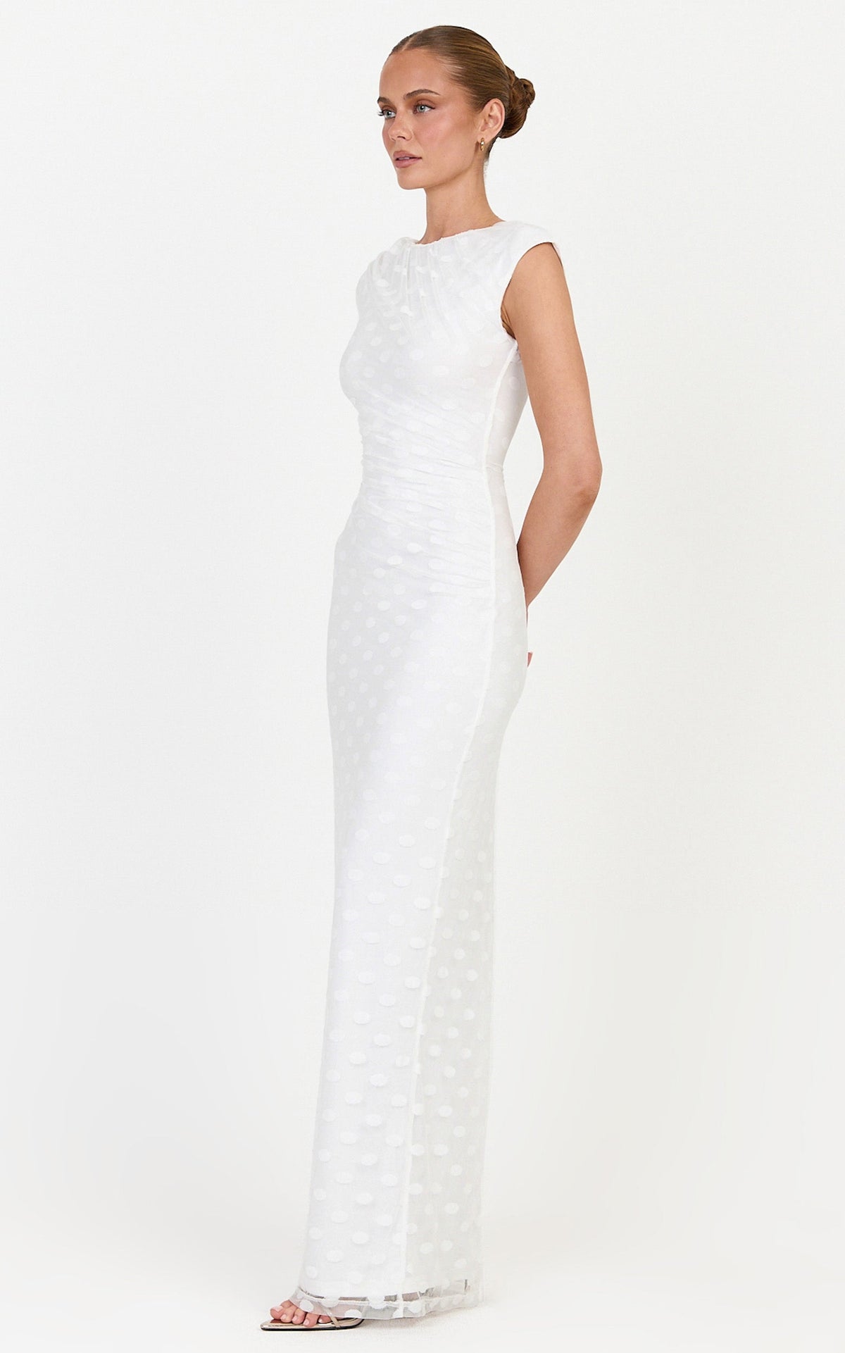 Bessette Maxi Dress - Polka Dot Mesh Maxi Dress in Ivory