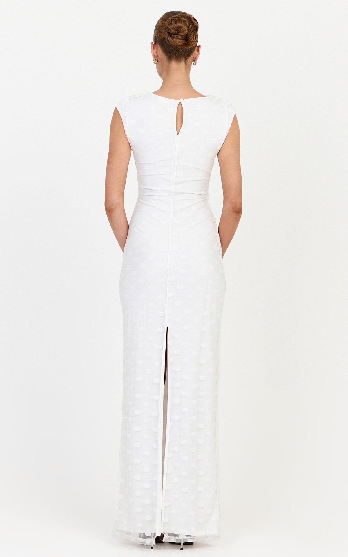 Bessette Maxi Dress - Polka Dot Mesh Maxi Dress in Ivory