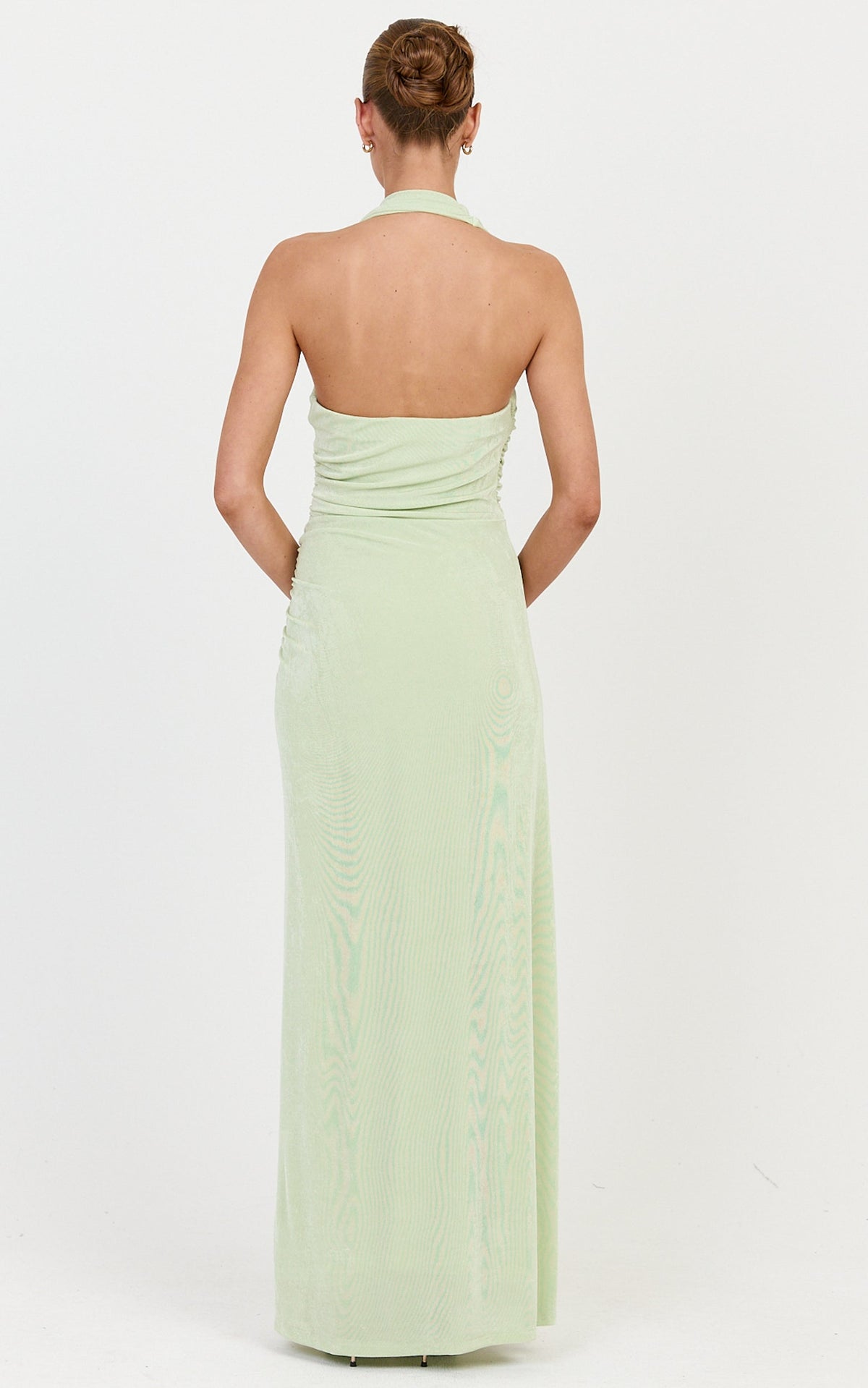 Matilda Maxi Dress - Draped Halterneck Side Split Maxi Dress in Pistachio