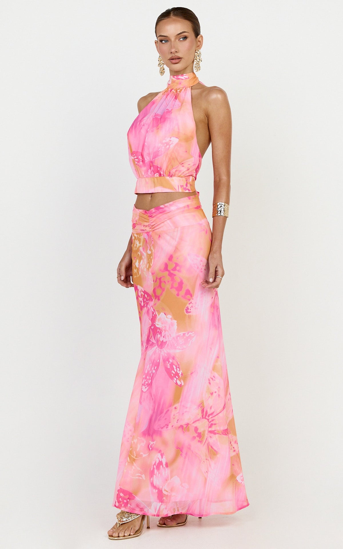 Nova Top - High Neck Georgette Top in Hot House Orchid Print