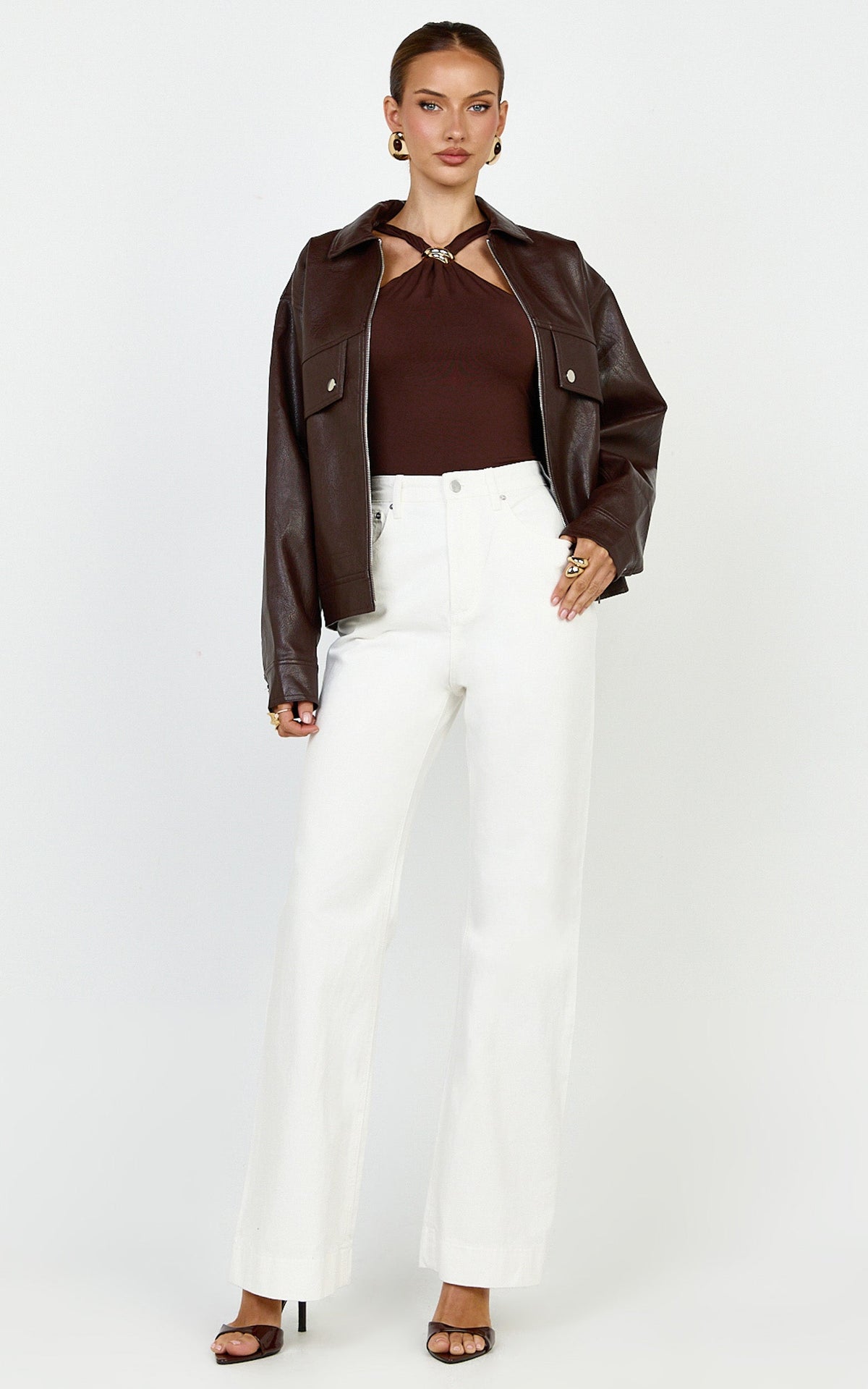 Emman Jeans - High Waisted Cotton Wide Leg Denim Jeans in Ecru