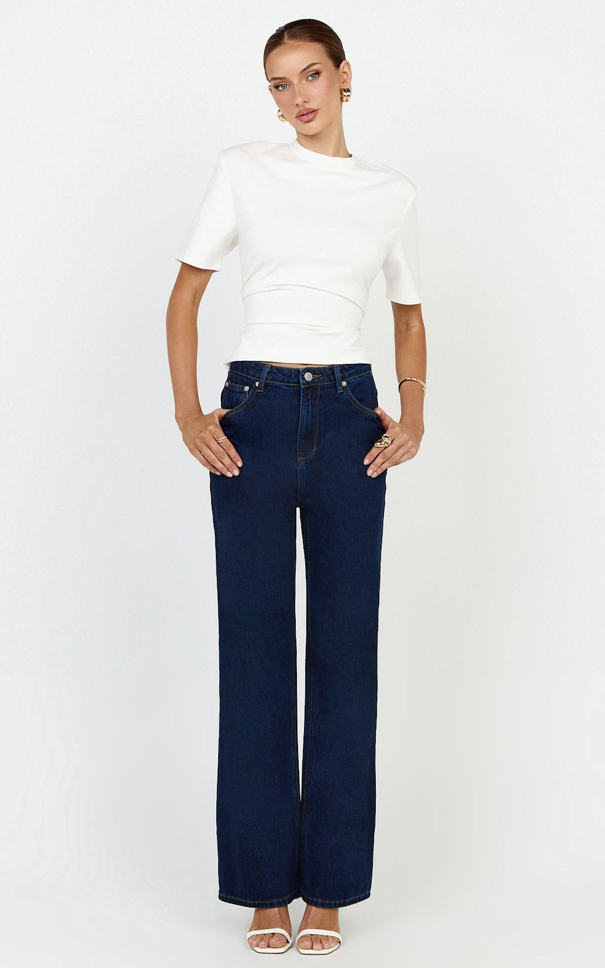 Cole Jeans - High Waist Relaxed Wide Leg Recycled Denim Jeans in Dark Blue