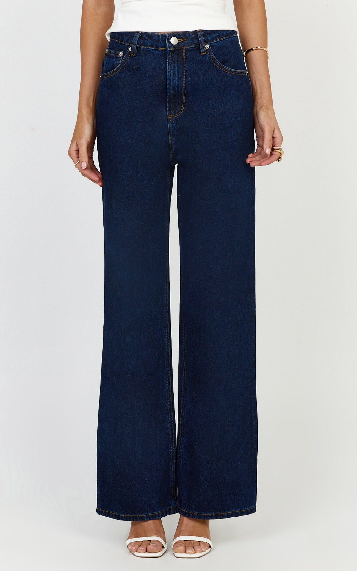 Cole Jeans - High Waist Relaxed Wide Leg Recycled Denim Jeans in Dark Blue