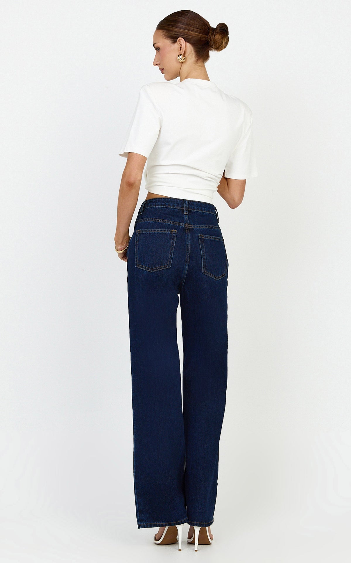 Cole Jeans - High Waist Relaxed Wide Leg Recycled Denim Jeans in Dark Blue