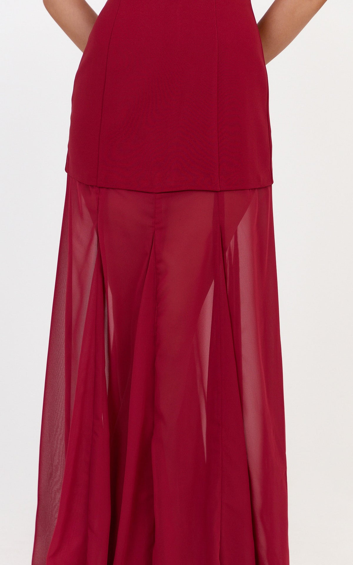 Frances Maxi Dress - Contrast U Neck Godet A Line Dress in Wine
