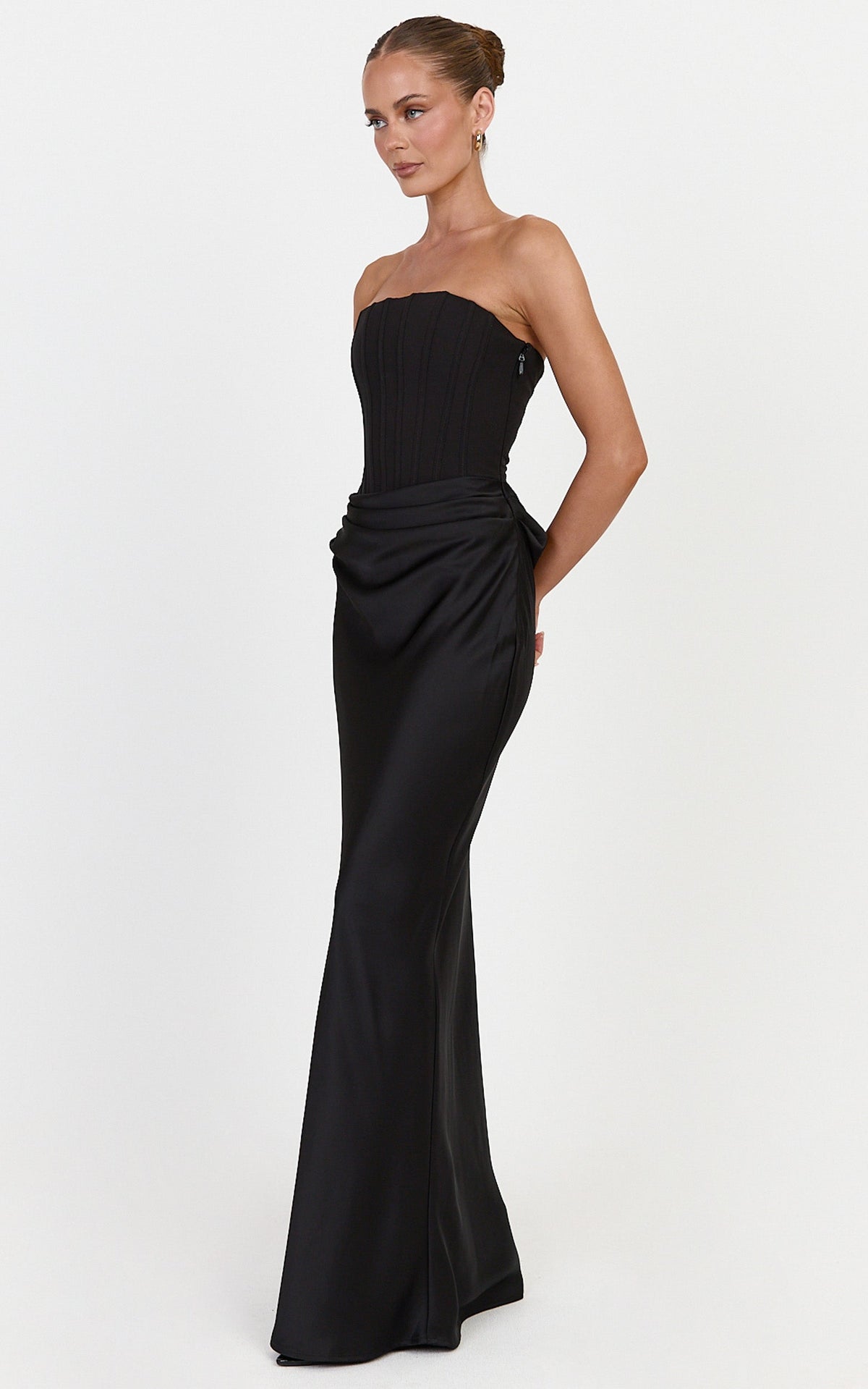 Kailani Maxi Dress - Strapless Corset Bodice Lace Up Back Dress in Black