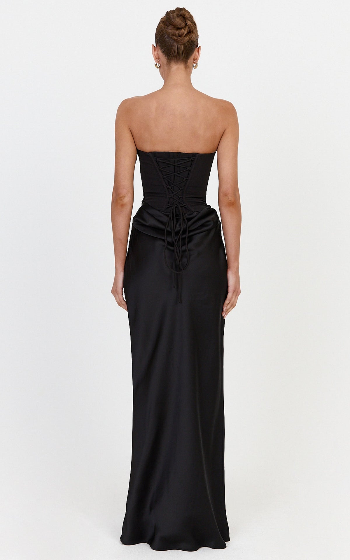 Kailani Maxi Dress - Strapless Corset Bodice Lace Up Back Dress in Black