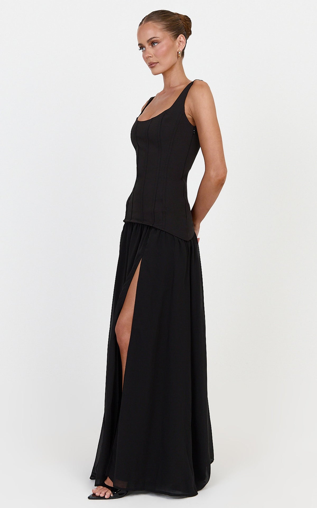Coco Maxi Dress - Corset Bodice Fit And Flare Dress in Black