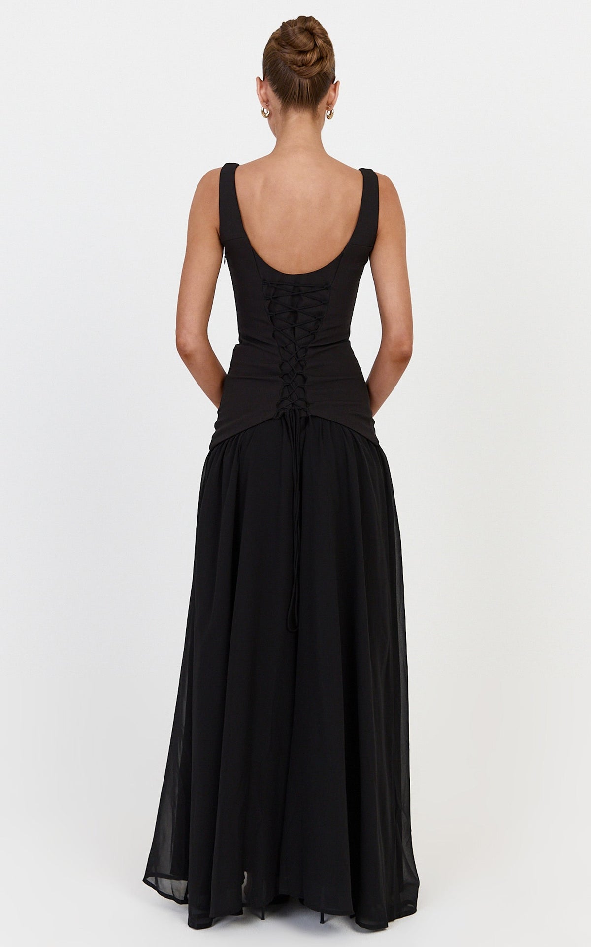 Coco Maxi Dress - Corset Bodice Fit And Flare Dress in Black