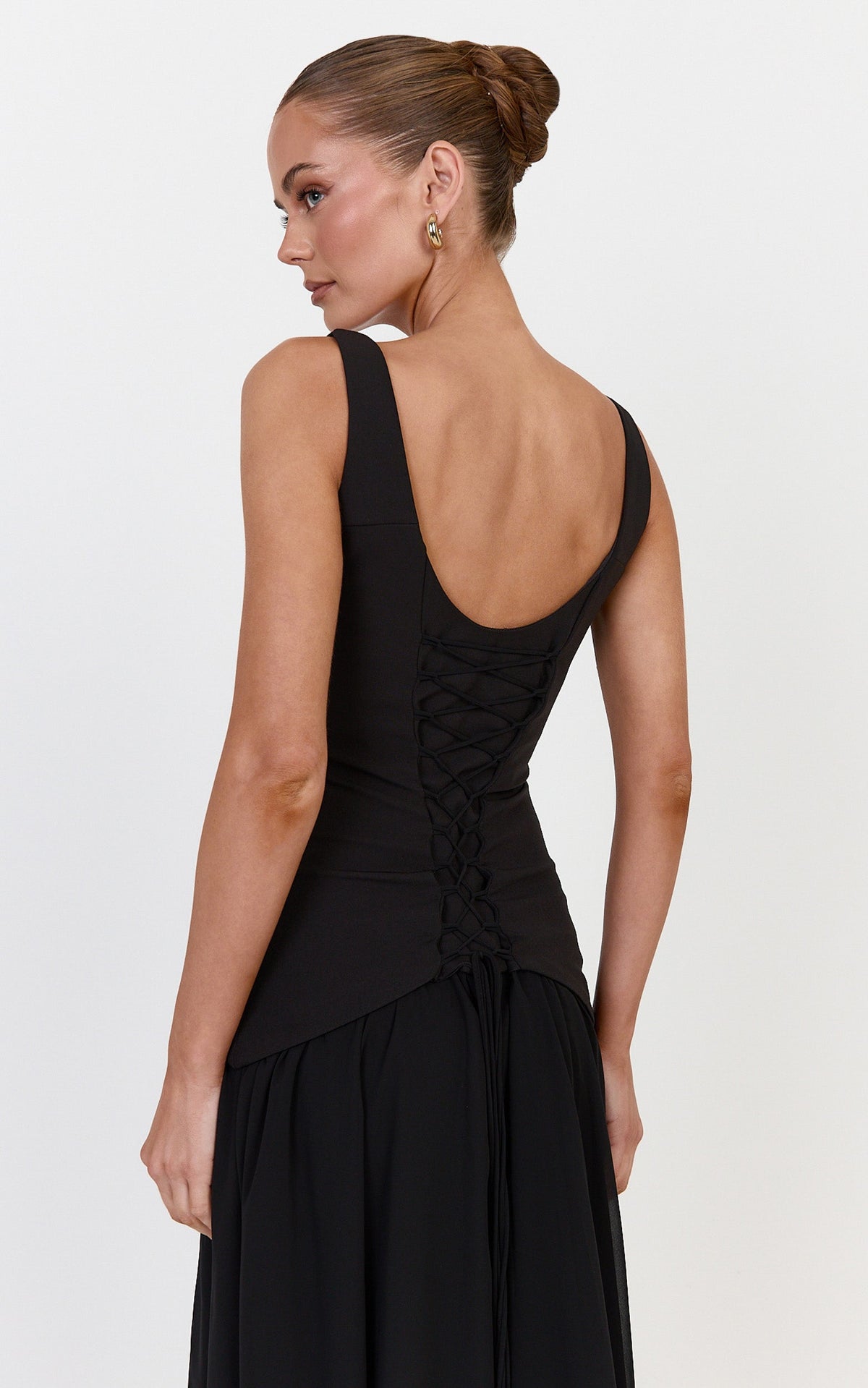 Coco Maxi Dress - Corset Bodice Fit And Flare Dress in Black