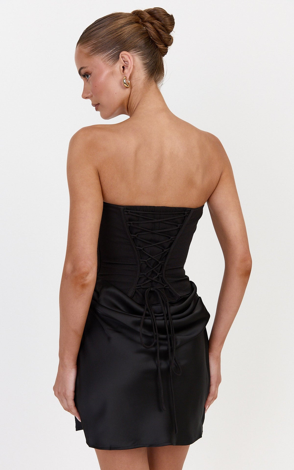 Kailani Mini Dress - Strapless Corset Bodice Lace Up Back Dress in Black