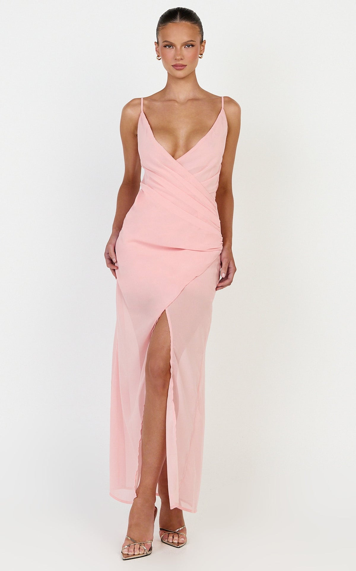 Hillary Maxi Dress - Draped V Neck Low Back Dress in Rose