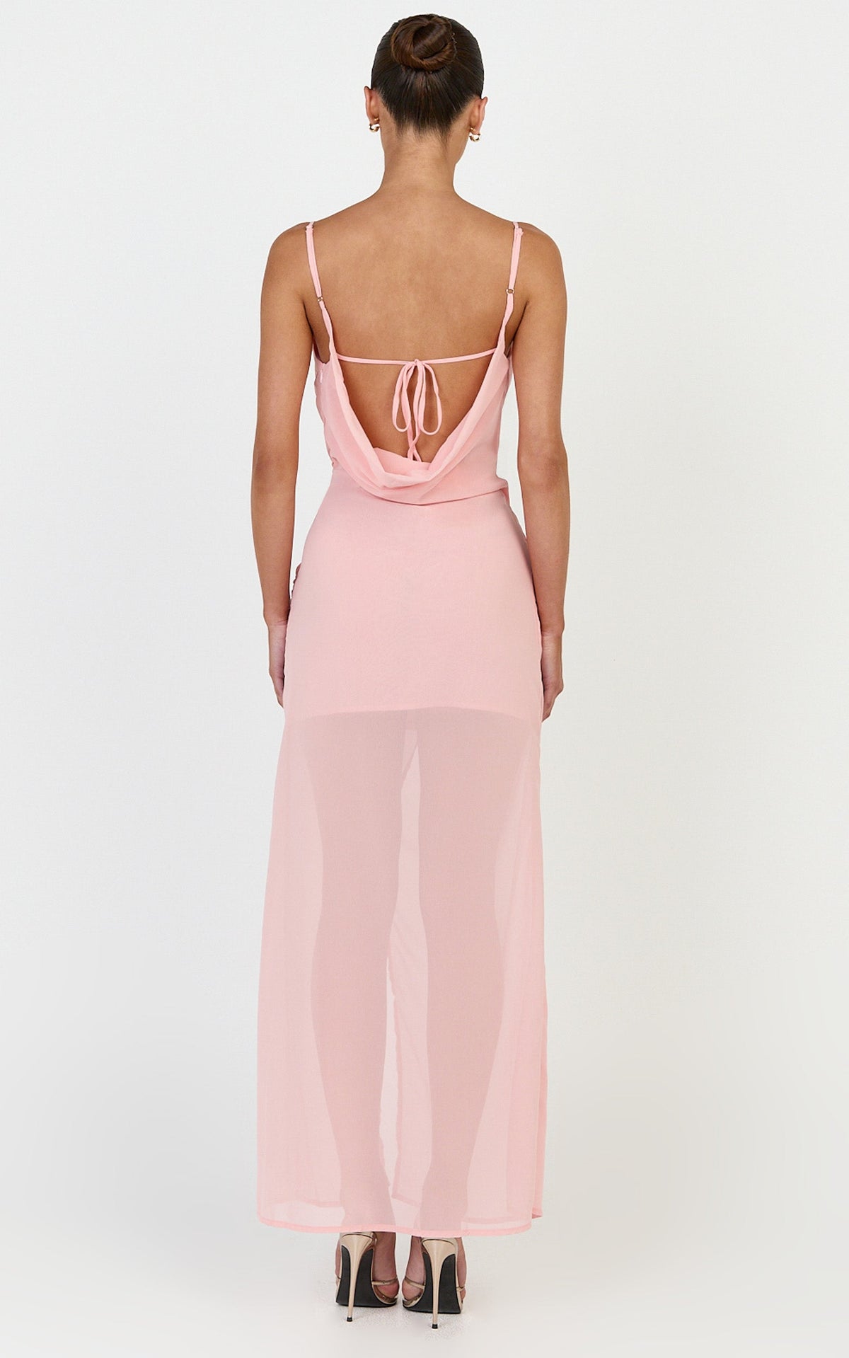 Hillary Maxi Dress - Draped V Neck Low Back Dress in Rose