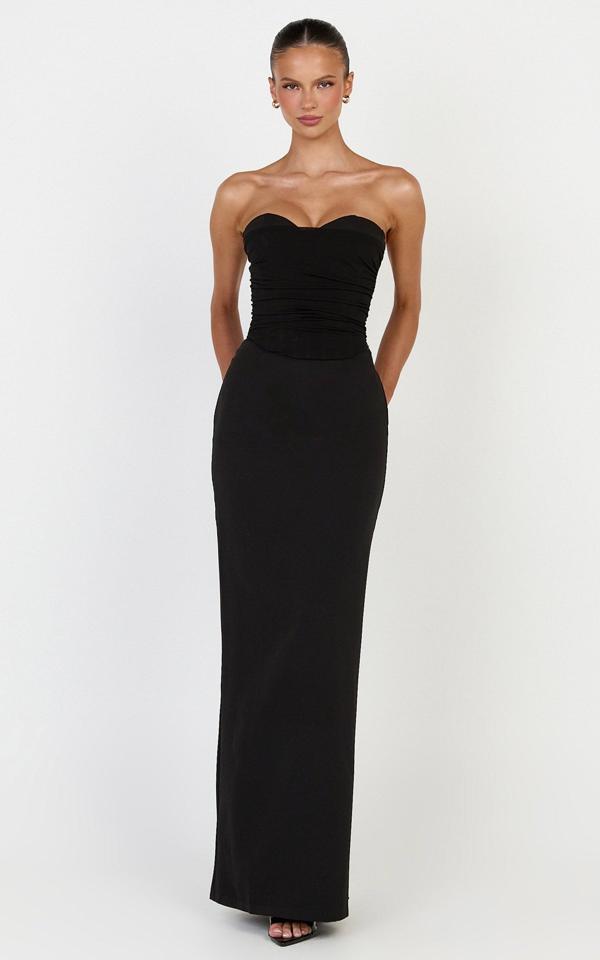 Helda Top - Strapless Corset Lace Up Back Top in Black