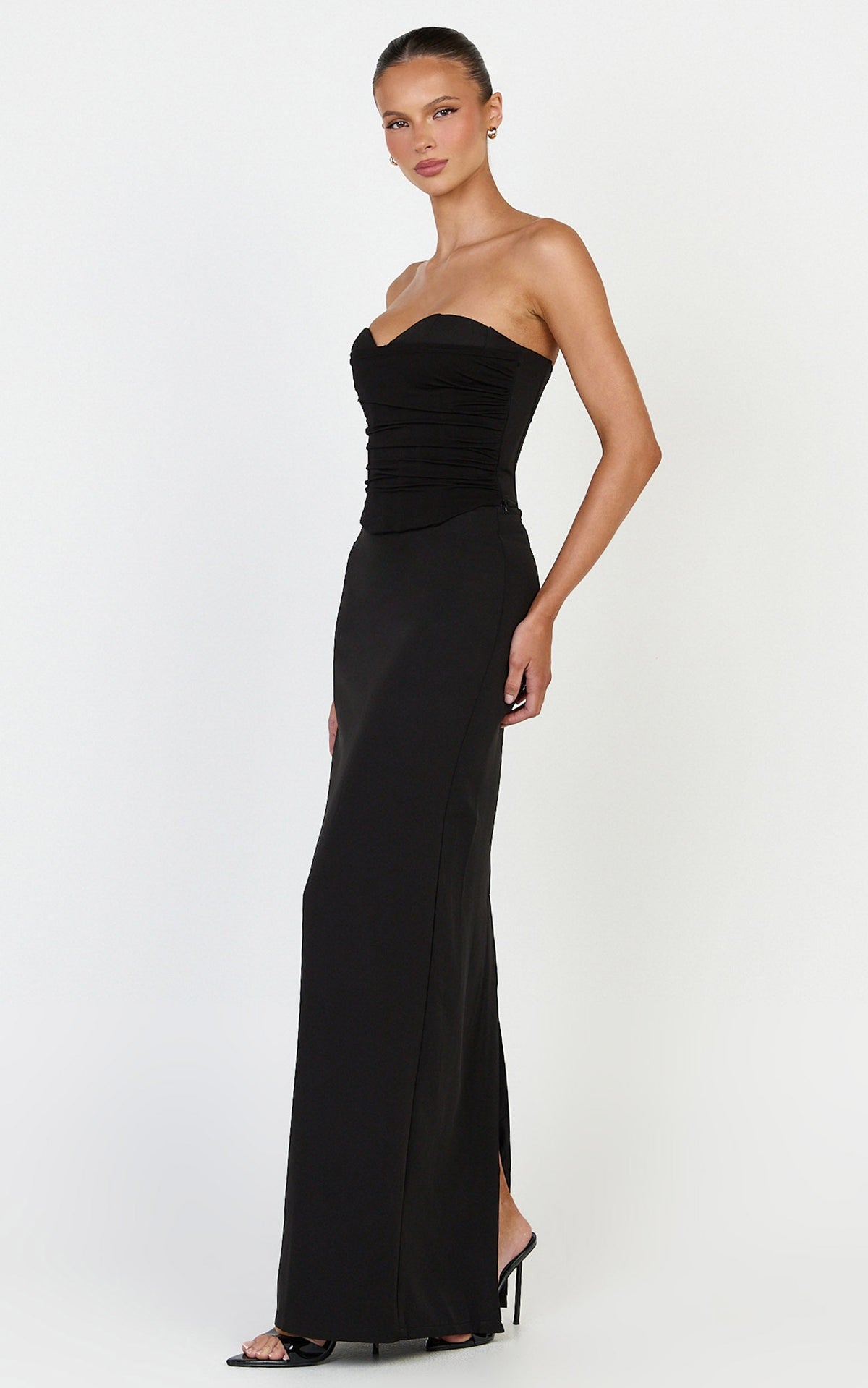 Helda Maxi Skirt - Mid Waist Back Split Skirt in Black