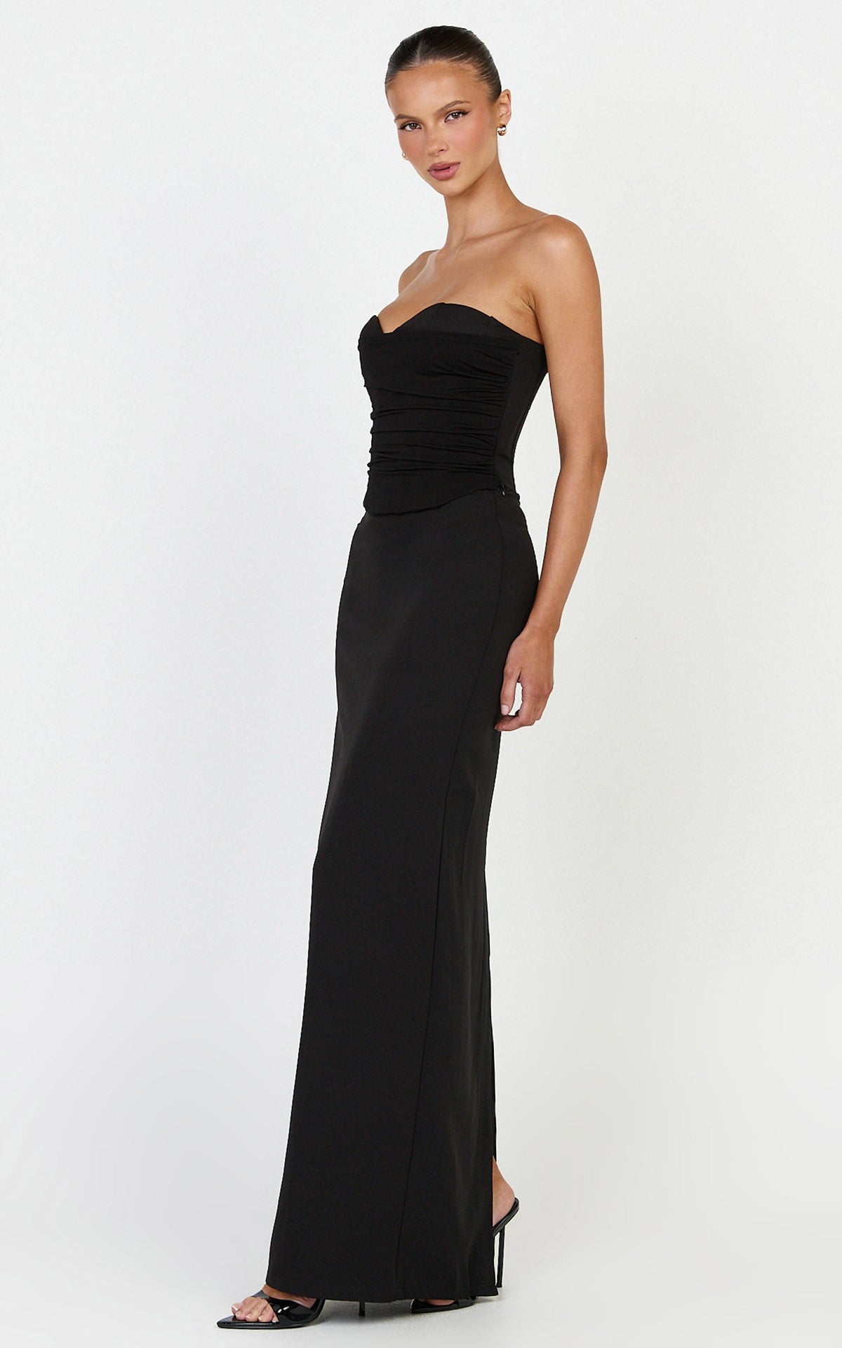 Helda Top - Strapless Corset Lace Up Back Top in Black