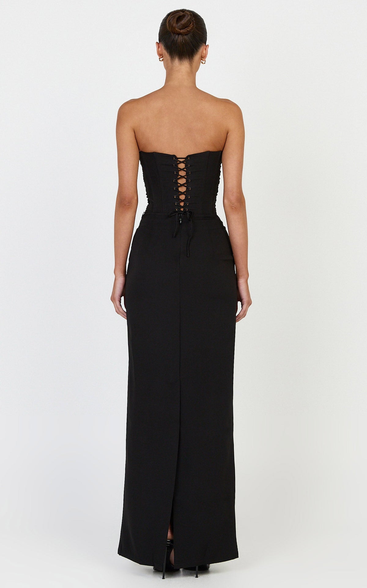 Helda Top - Strapless Corset Lace Up Back Top in Black