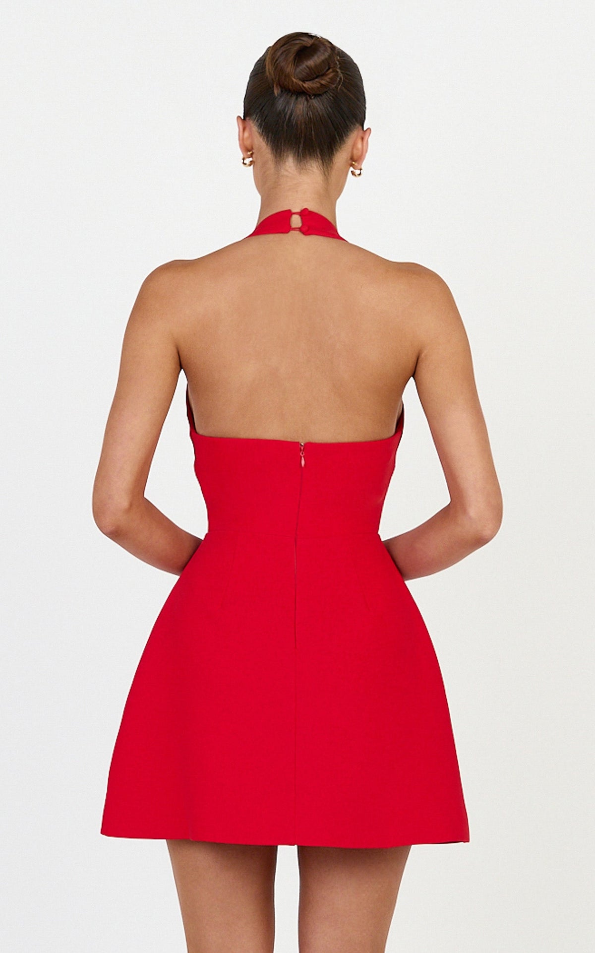 Leilani Mini Dress - Plunge Gold Hardware Fit and Flare Dress in Red